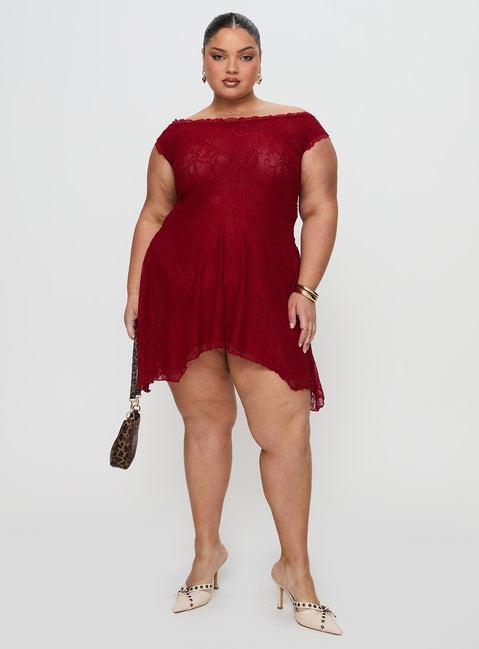 La Dolce Vita Lace Mini Dress Red Product Image