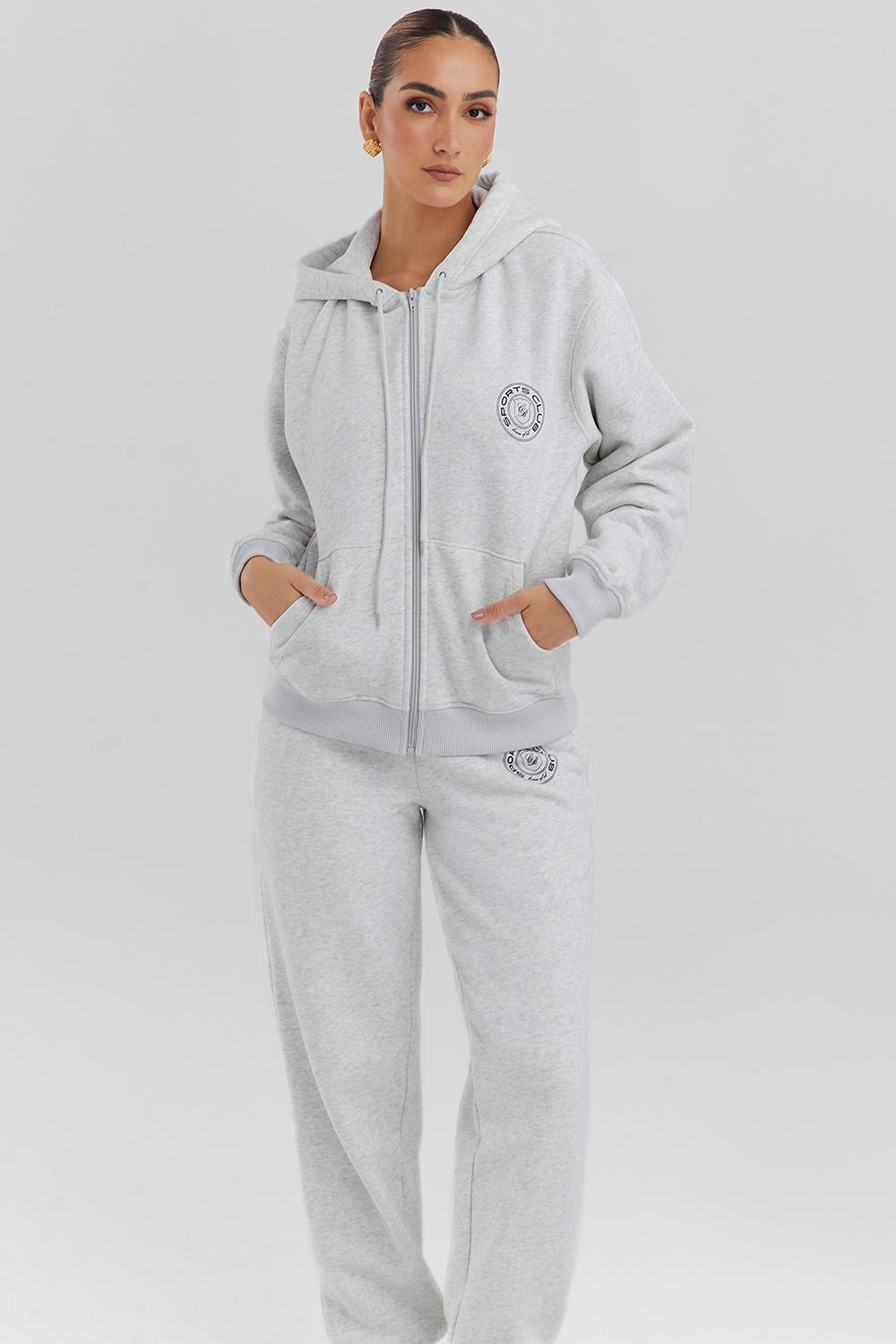 Mirage  light grey marl cotton fleece-back zip through hoodie Product Image