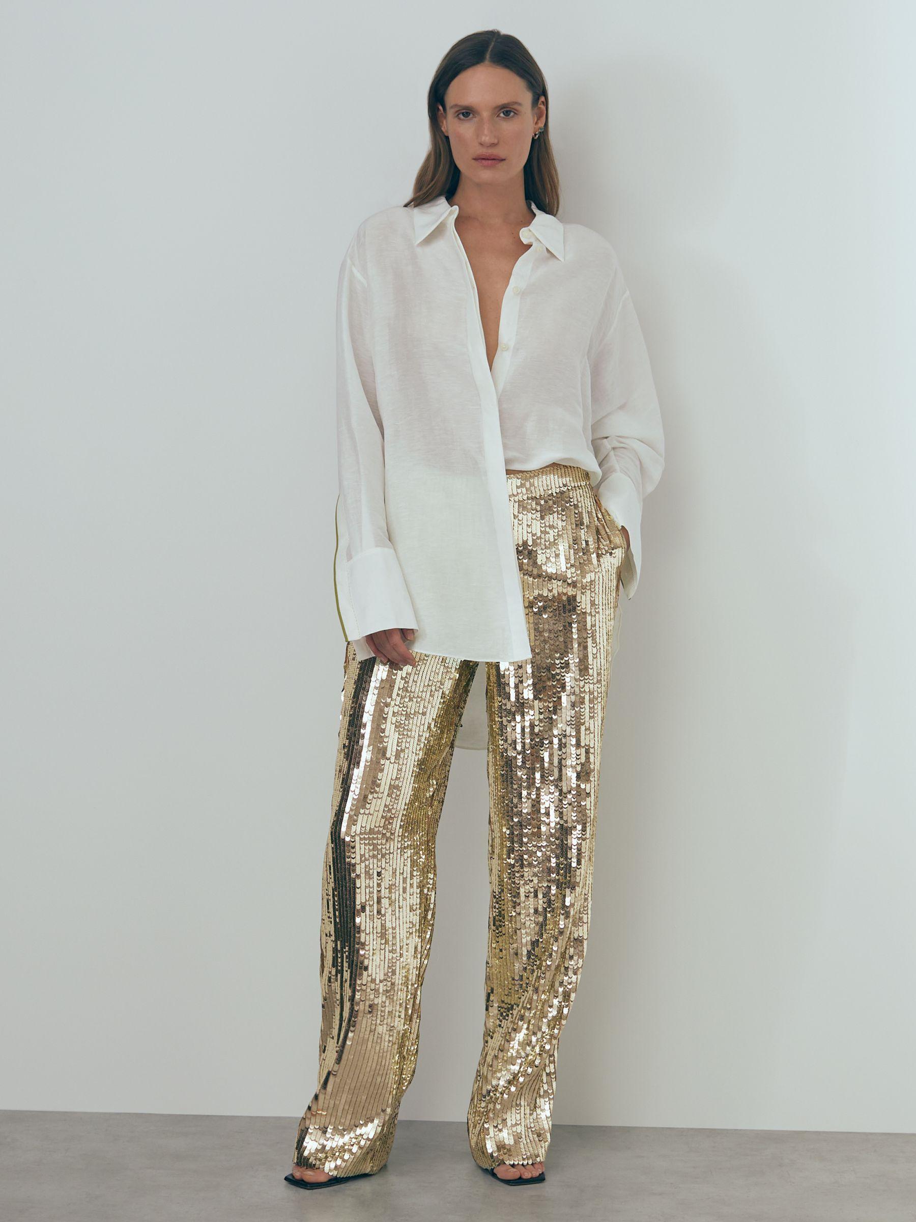 Atelier Sequin Wide Leg Trousers in Gold Product Image