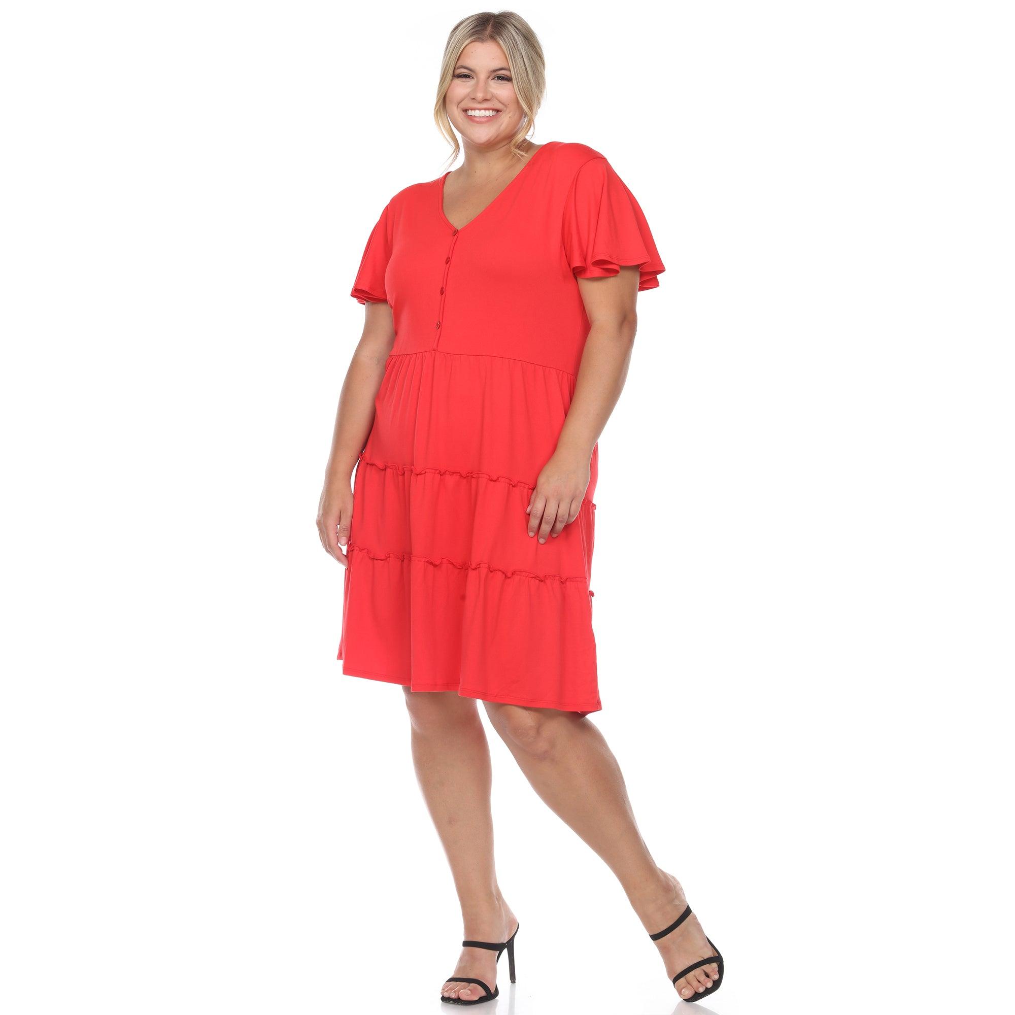 Short Sleeve V-neck Tiered Midi Dress - Plus Product Image