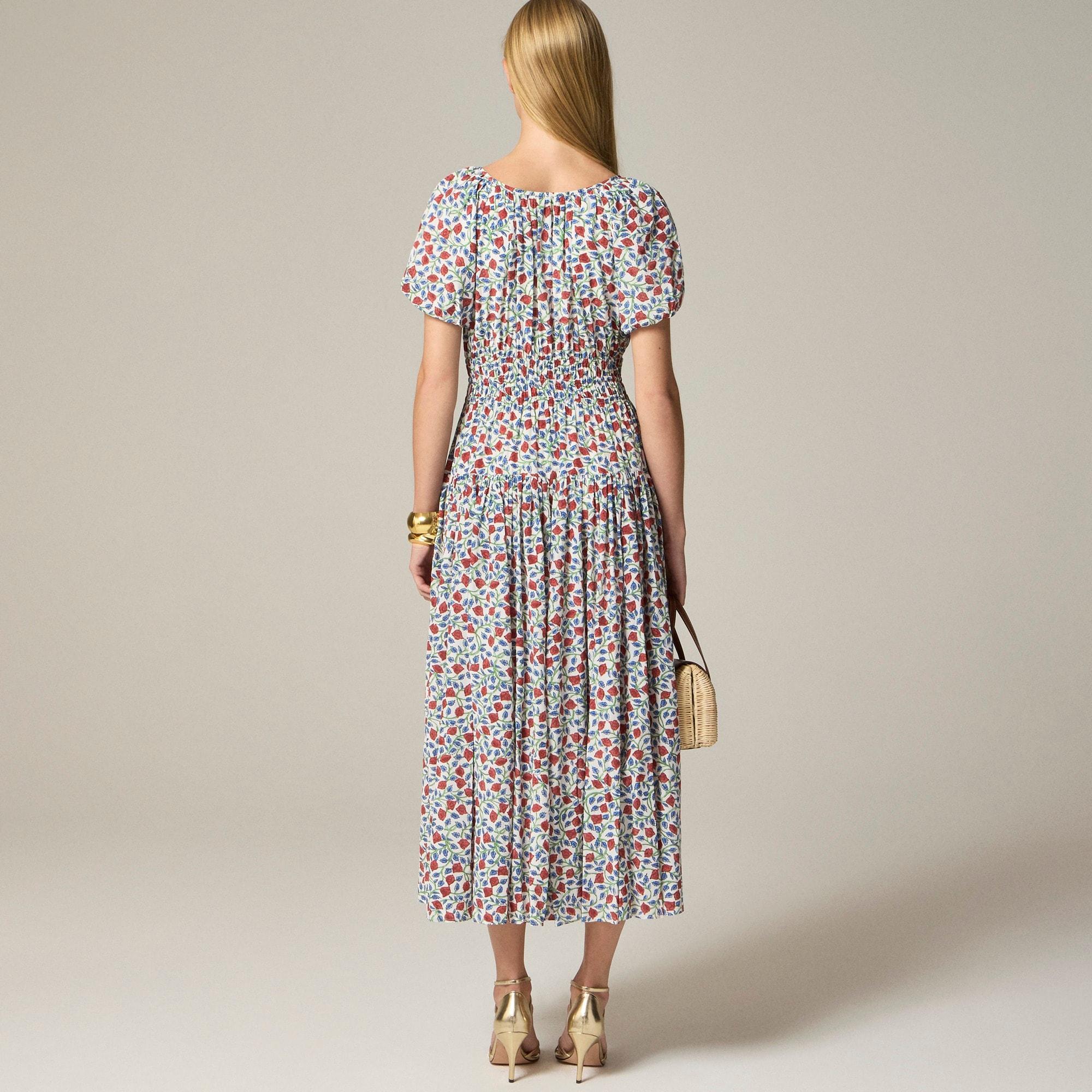 Elena puff-sleeve dress in floral crepe de chine Product Image