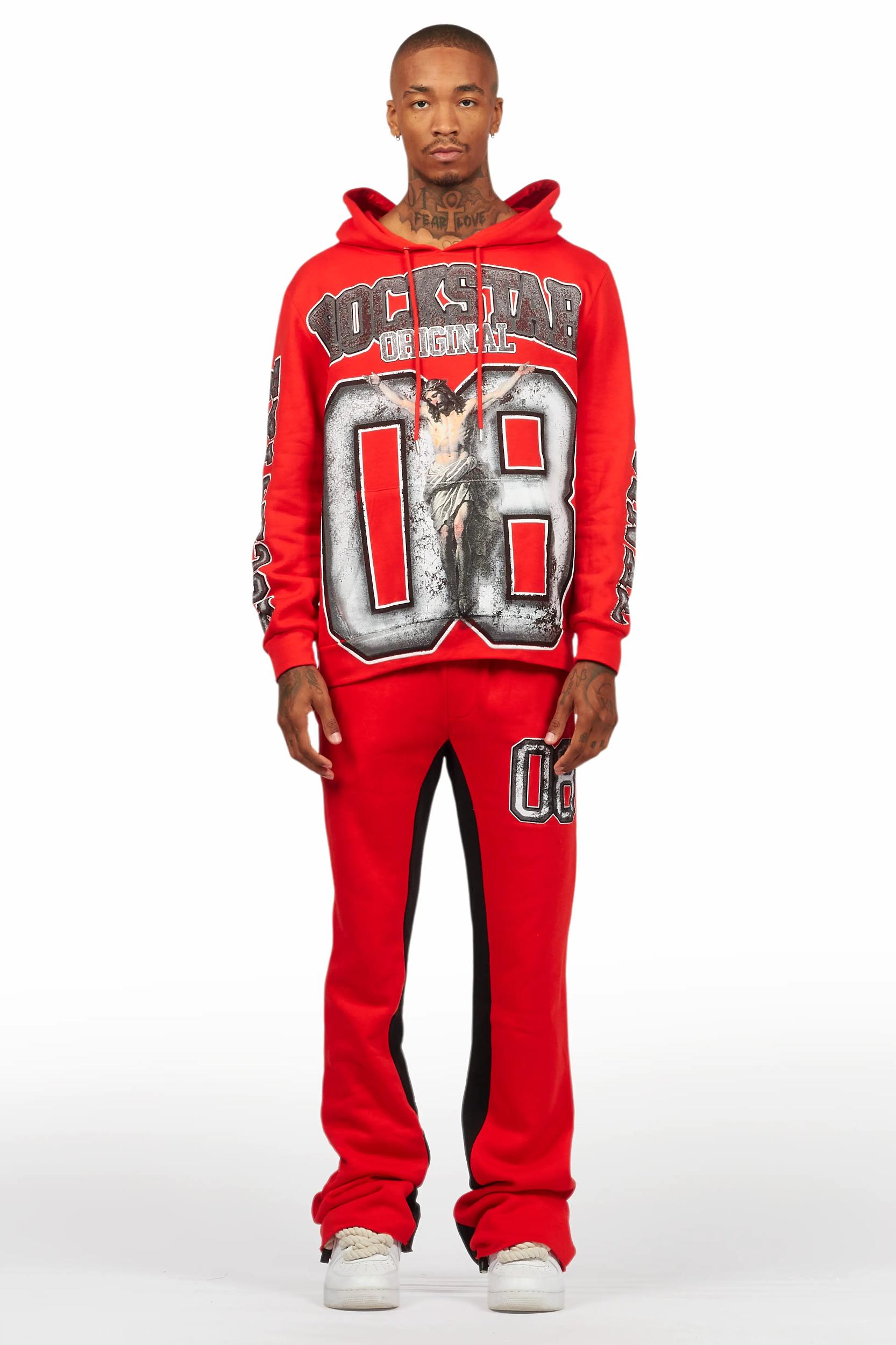 Fields Red/White Baggy Hoodie Track Set Male Product Image