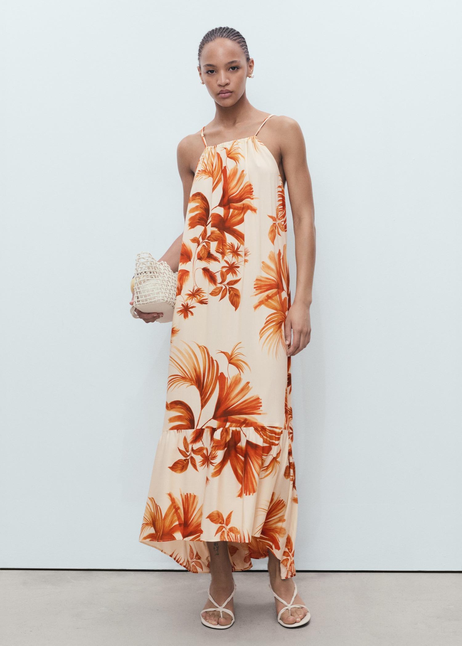 Palm-tree print halter dress - Women | MANGO USA Product Image