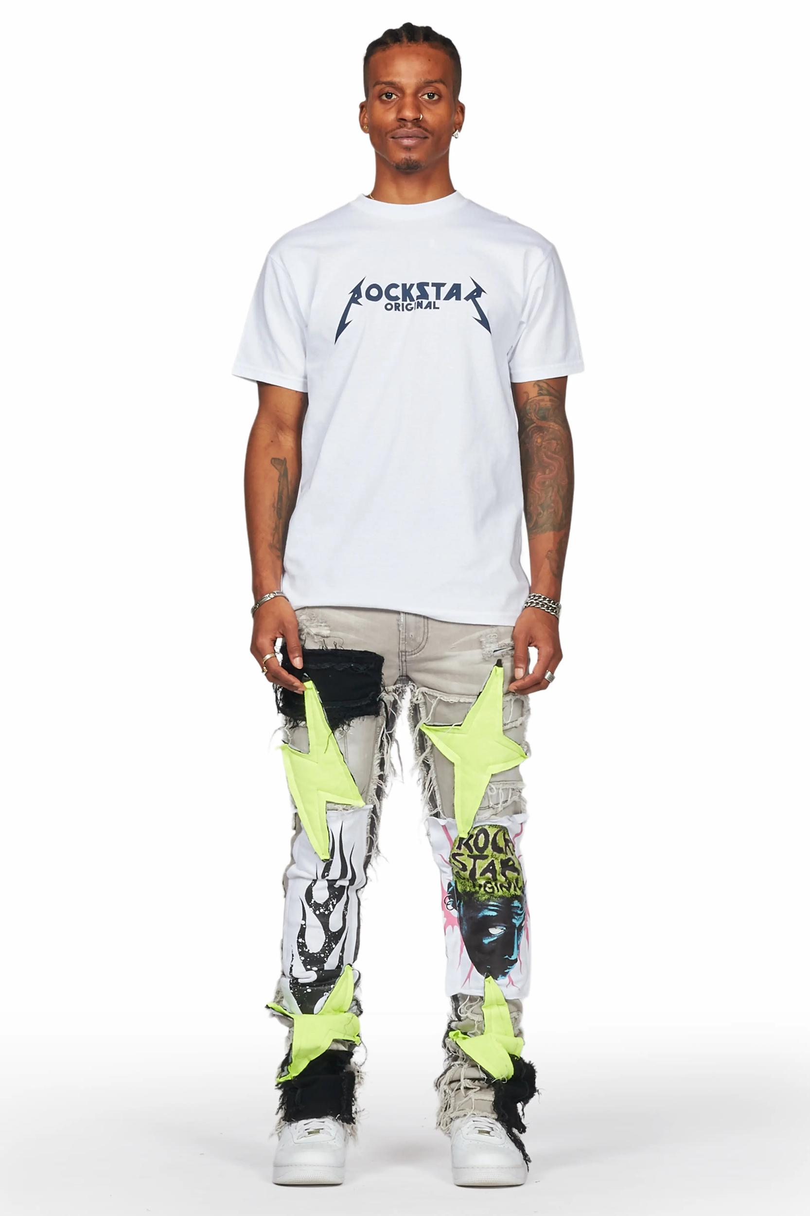 Edgar Grey/Yellow Patchwork Stacked Flare Jean Male Product Image