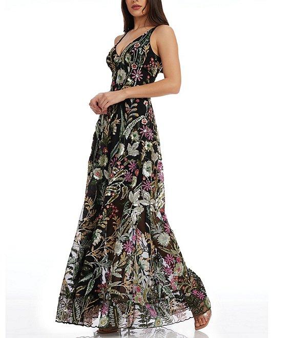Dress the Population Ariyah Floral Sequin Mesh V-Neck Sleeveless Gown Product Image