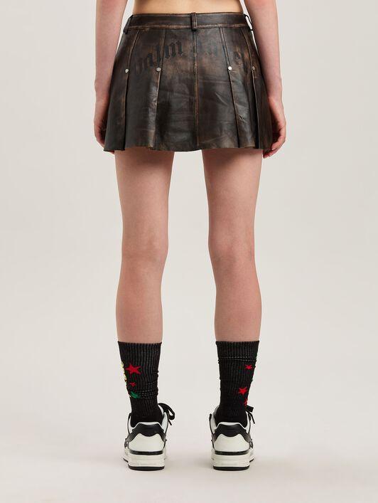 CURVED LOGO LEA PLEATED SKIRT BROWN - DA Product Image