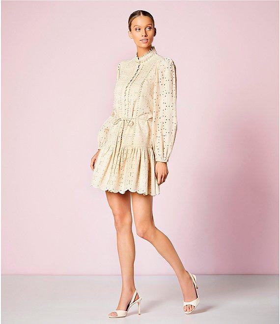 Antonio Melani Brynn Eyelet Mock Neck Button Front Long Sleeve Tie Waist Dress Product Image