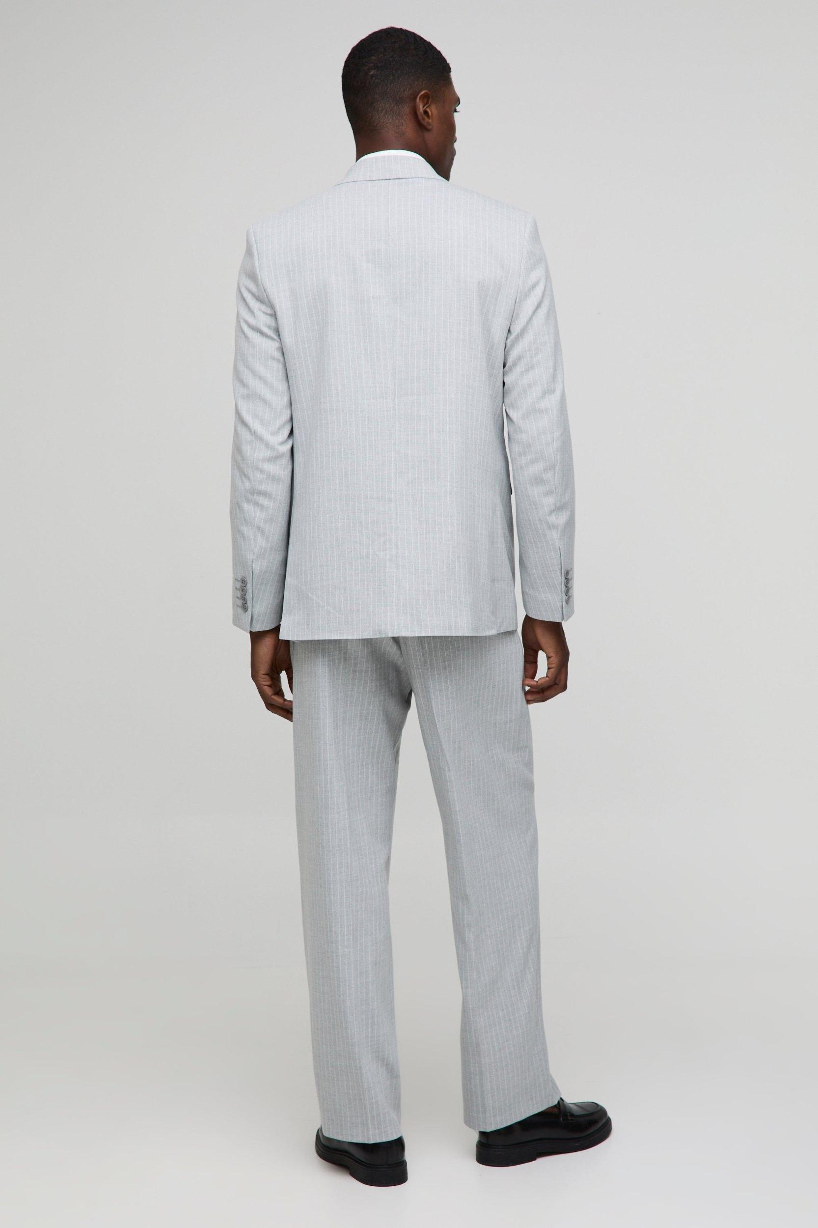 Relaxed Fit Fixed Waistband Pinstripe Suit Pants | boohooMAN USA Product Image