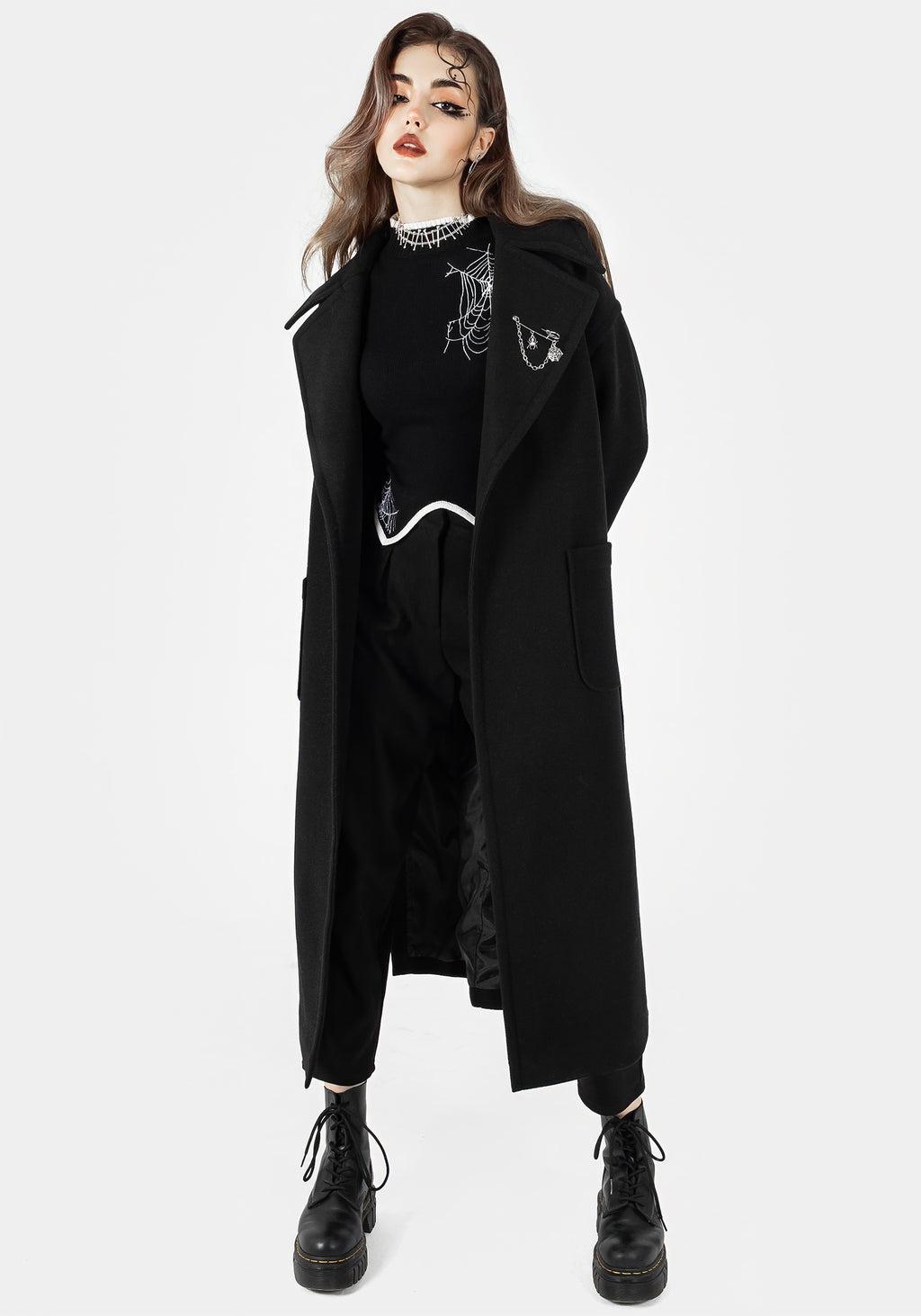 Meltdown Oversized Coat with Brooch - Black Product Image