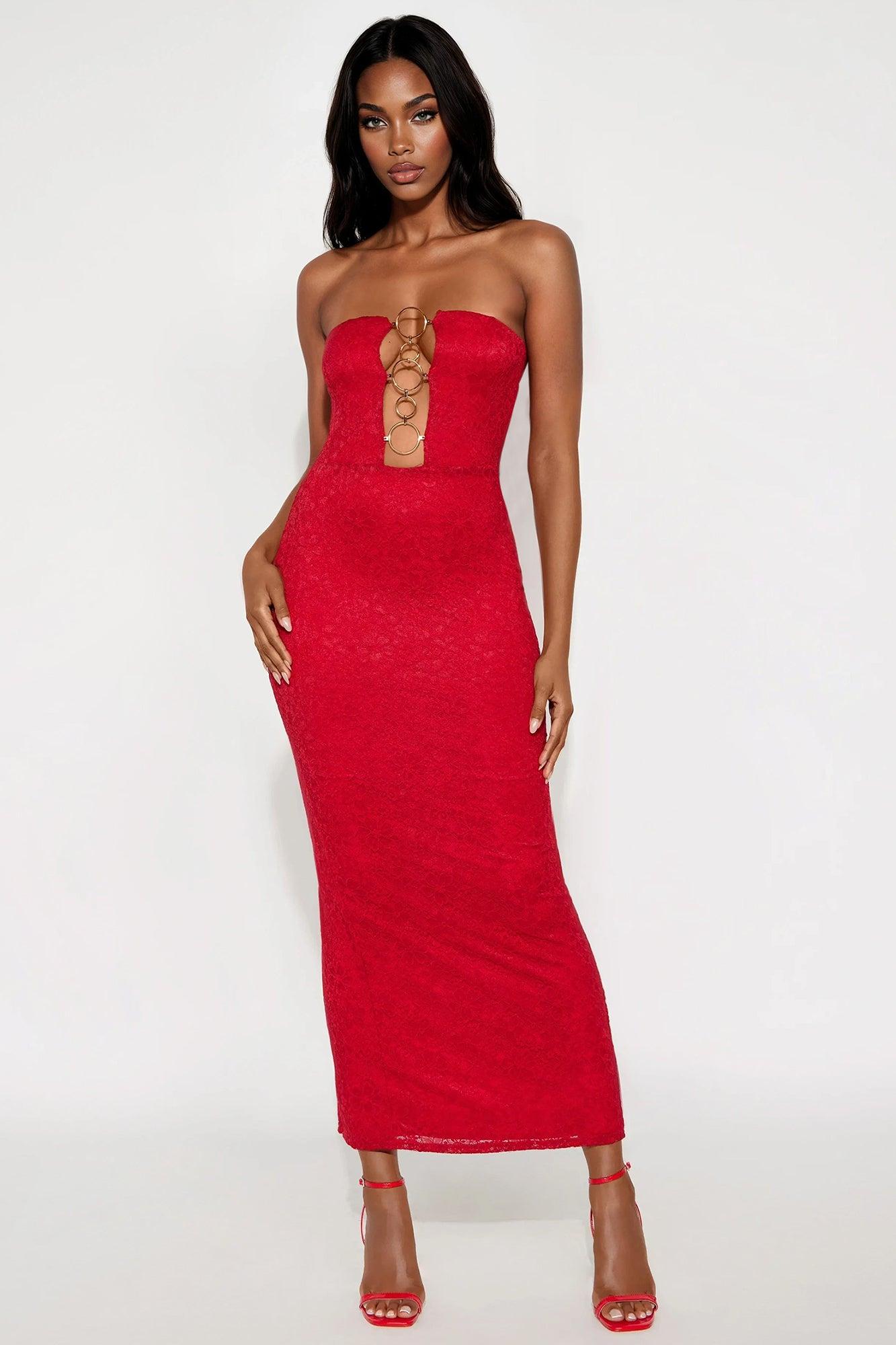 Lana Lace Maxi Tube Dress - Red Female Product Image