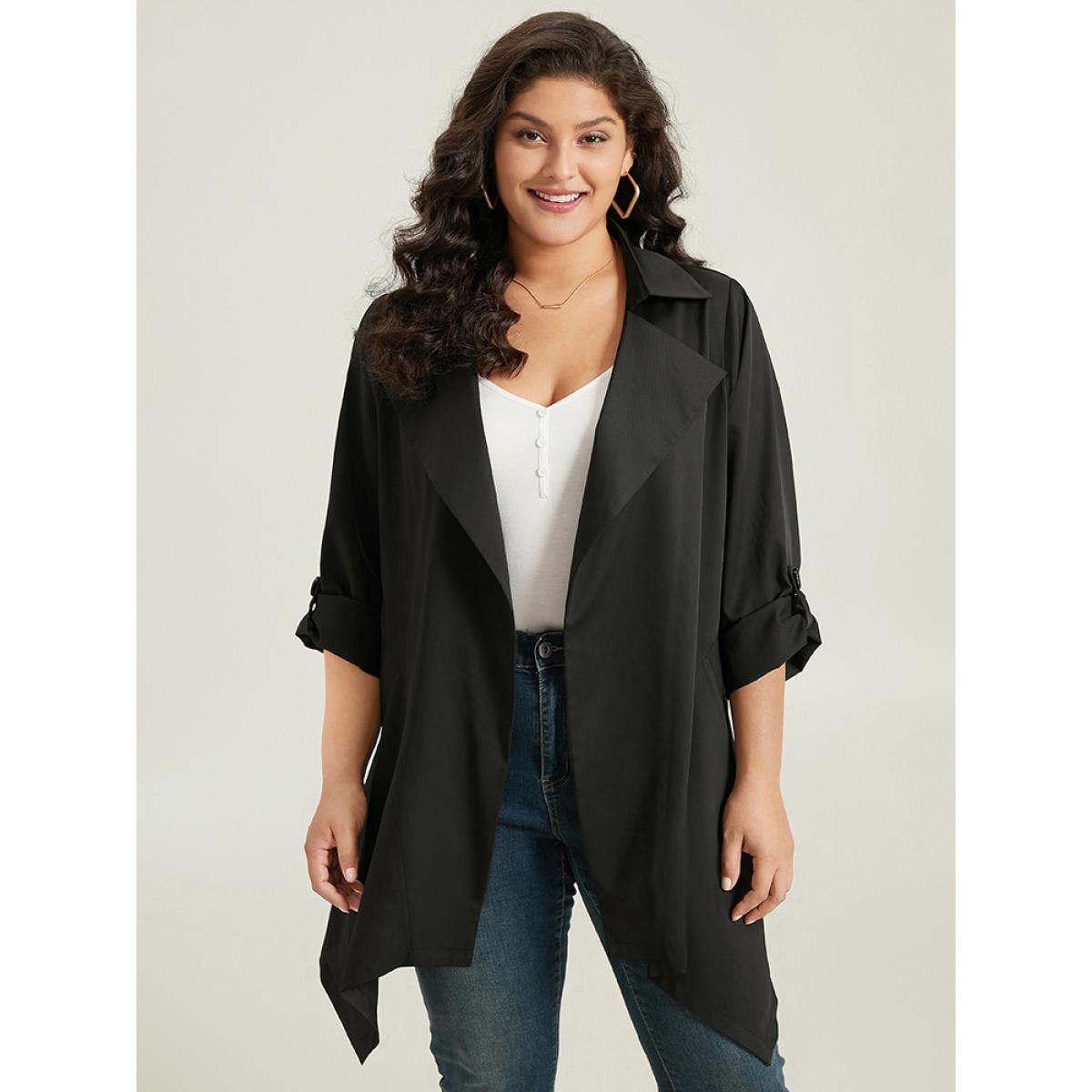 Plus Size Supersoft Essentials Plain Asymmetrical Hem Windbreaker Women Black At the Office Plain Ladies Office Winter Coats BloomChic 26/4X Product Image