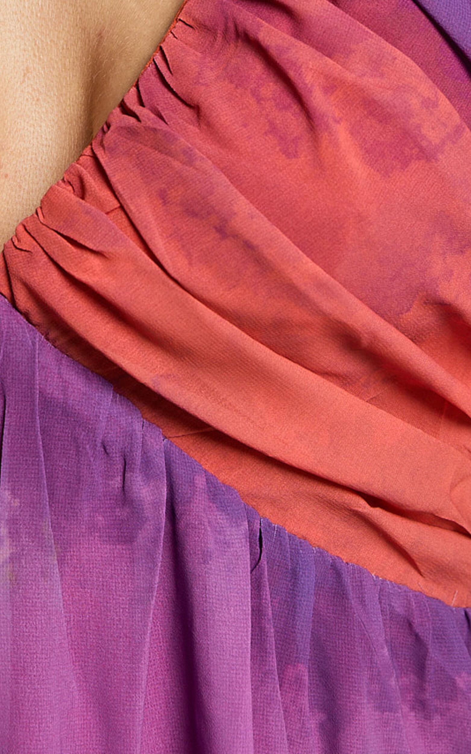 Kennedy Mini Dress - Recycled Polyester V Neck Puff Sleeve Dress in Coral Mirage Print Product Image