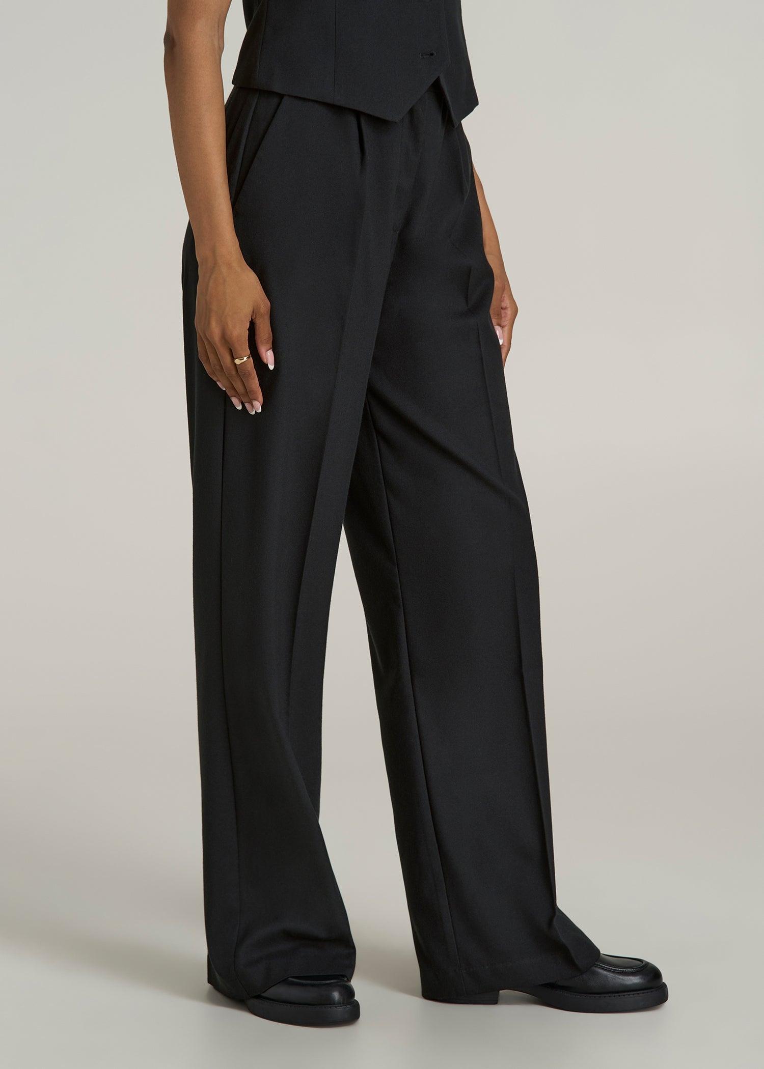 High-Rise Wide-Leg Pleated Dress Pants for Tall Women in Black Female Product Image