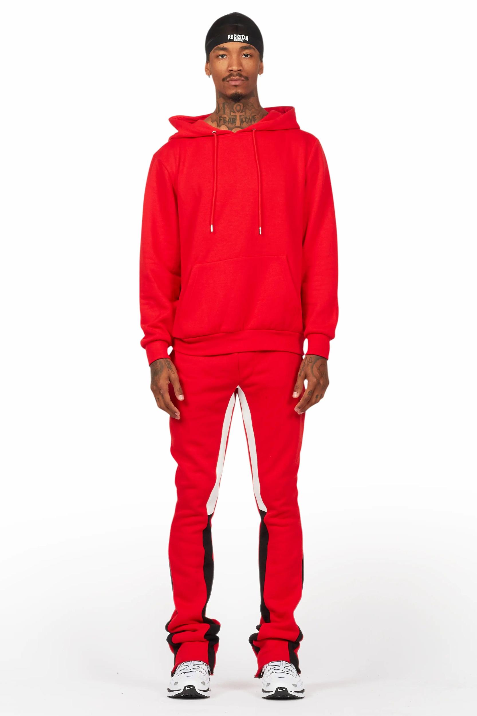 Basic Red Hoodie/Stacked Flare Track Set Male Product Image