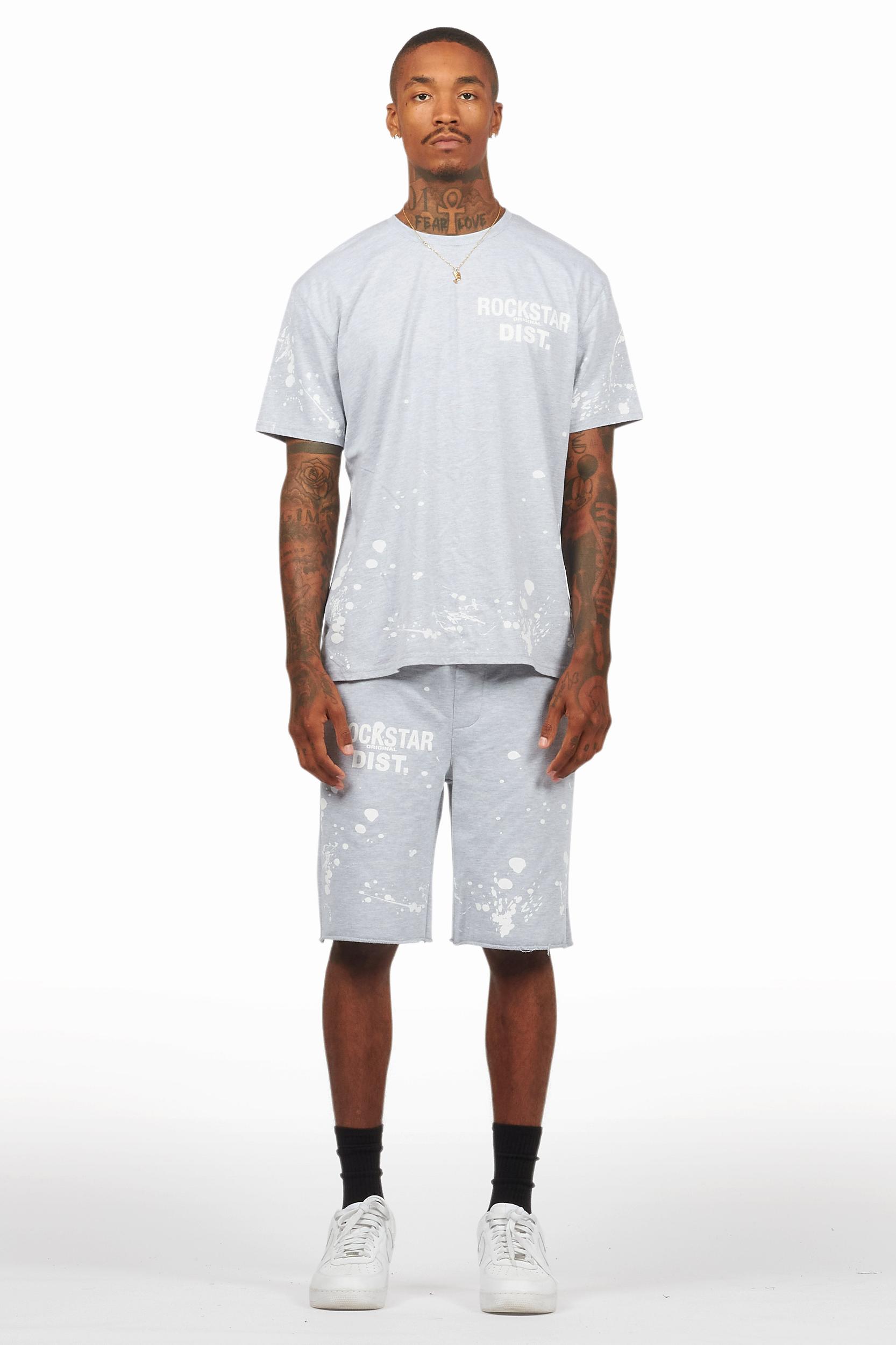 Rafix Heather Grey Graphic T-Shirt Short Set Male Product Image