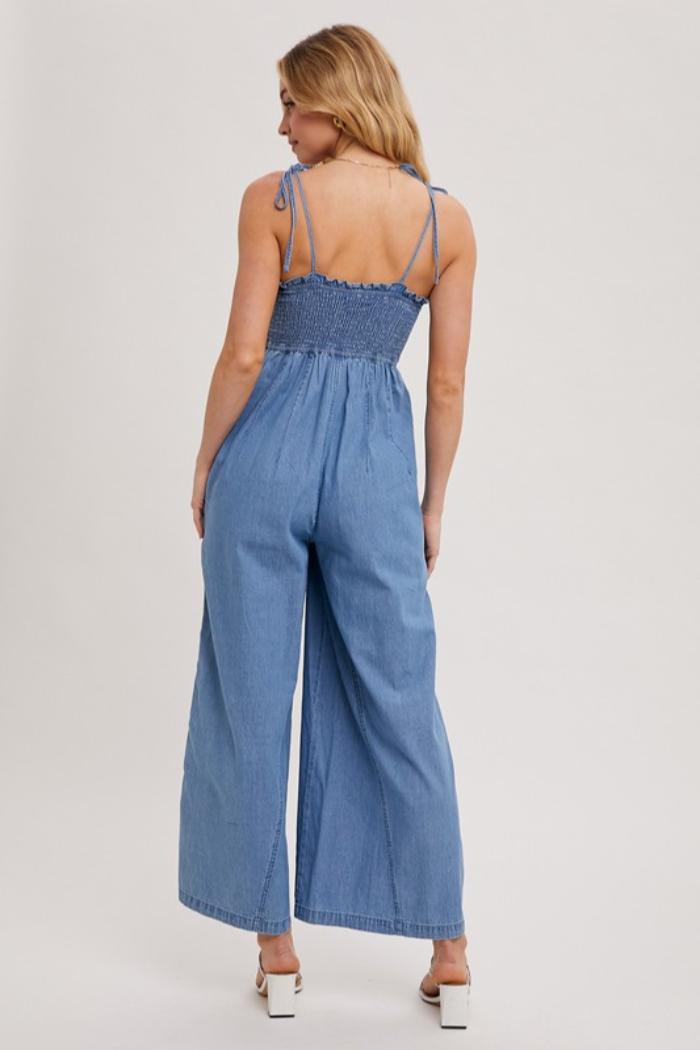 Smocked Denim Jumpsuit Product Image