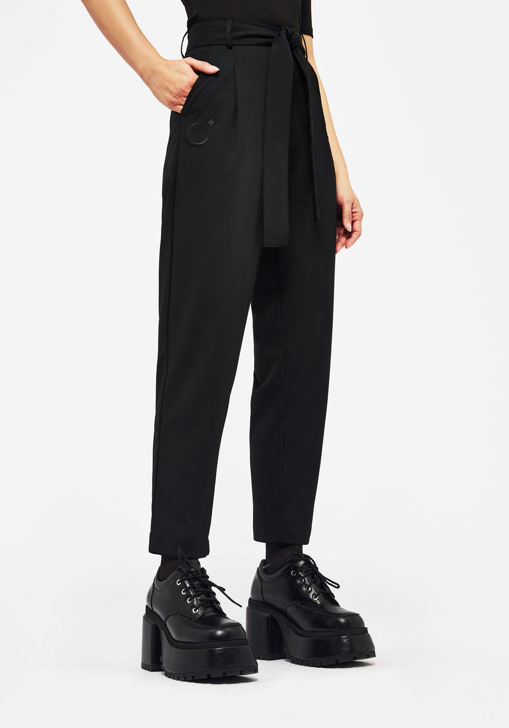Hester Embroidered Tapered Trousers - Black Product Image