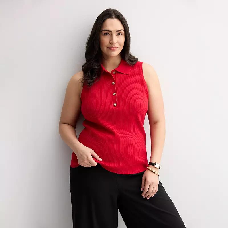 Plus Size Nine West Johnny Collar Sweater Tank Top, Women's, Size: 4XL, Daisy Dew Product Image