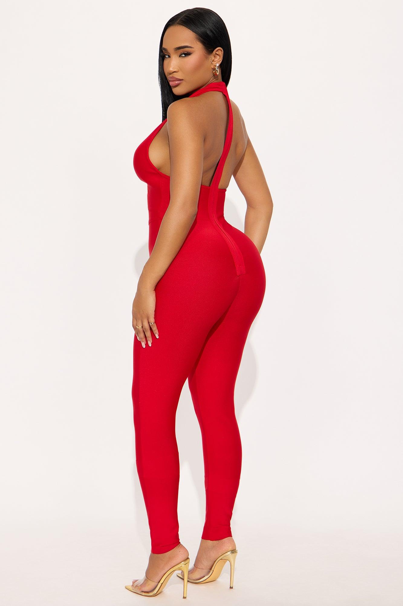 Karla Bandage Halter Jumpsuit - Red Female Product Image