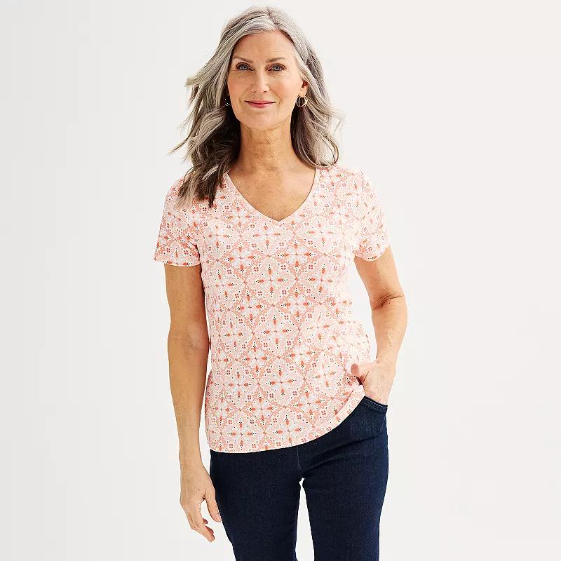 Petite Croft & Barrow® Essential V-Neck Tee, Women's, Size: Medium Petite, Pink Floral Tile Product Image