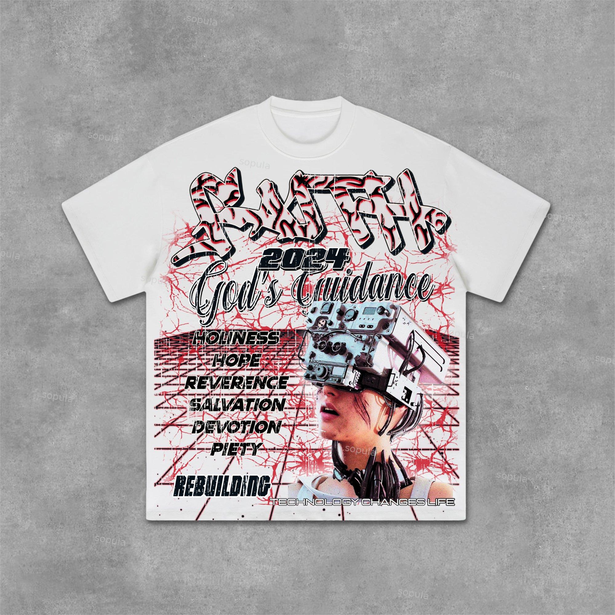 Sopula 2024 New Faith & Neural Network Old Graphic Cotton T-Shirt Product Image