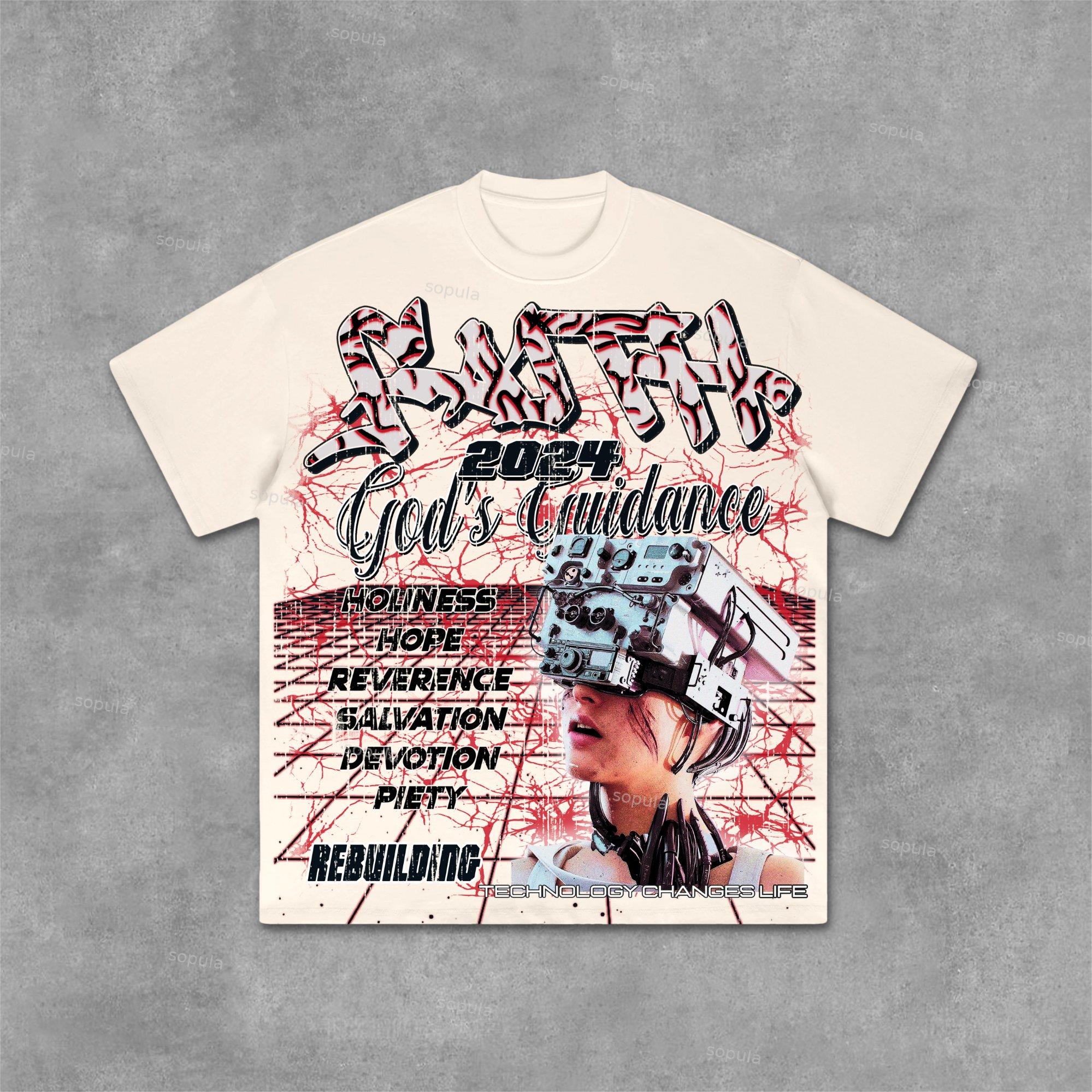 Sopula 2024 New Faith & Neural Network Old Graphic Cotton T-Shirt Product Image