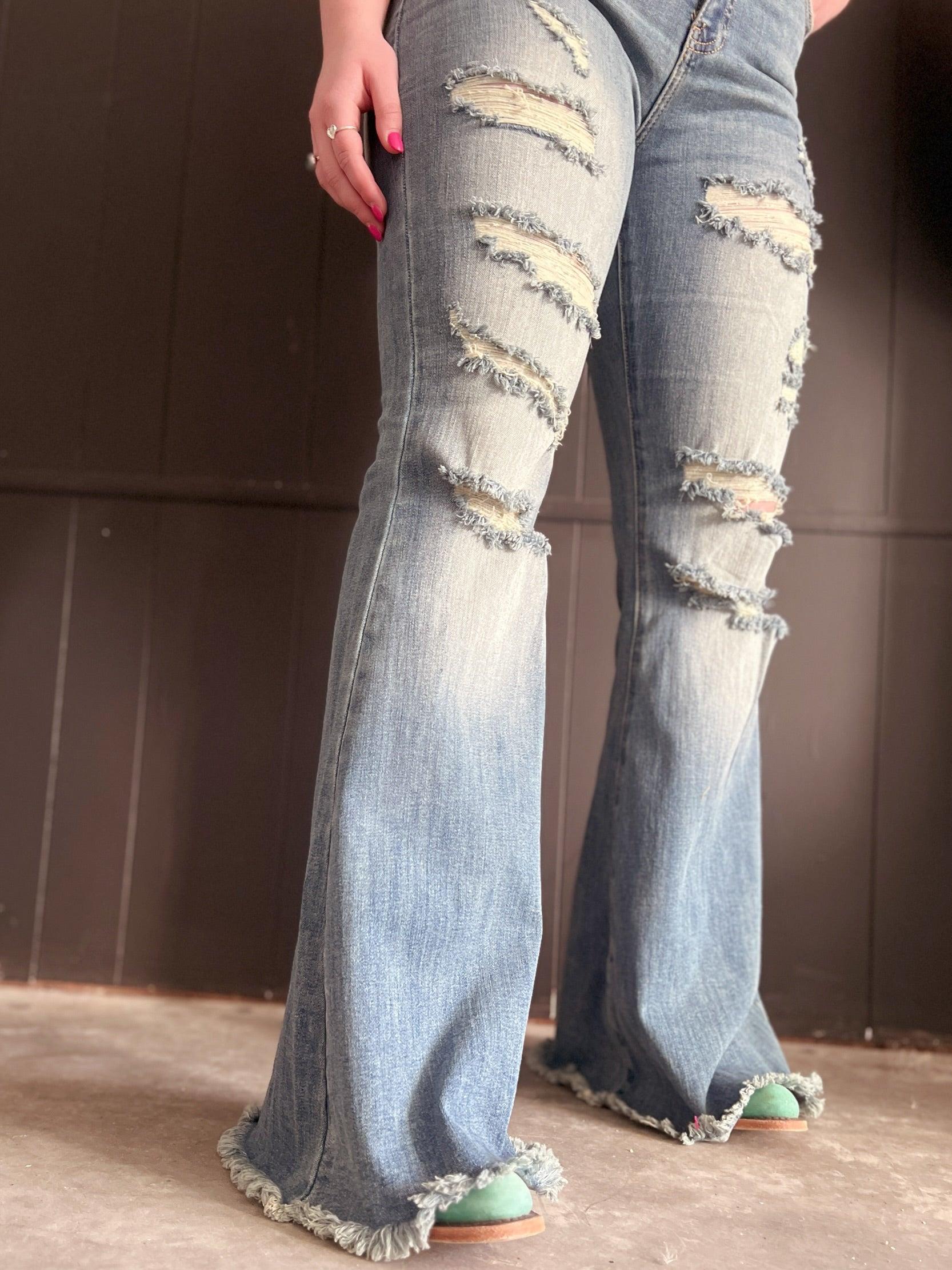 High Rise Tummy Control Distressed Flare Jeans Product Image