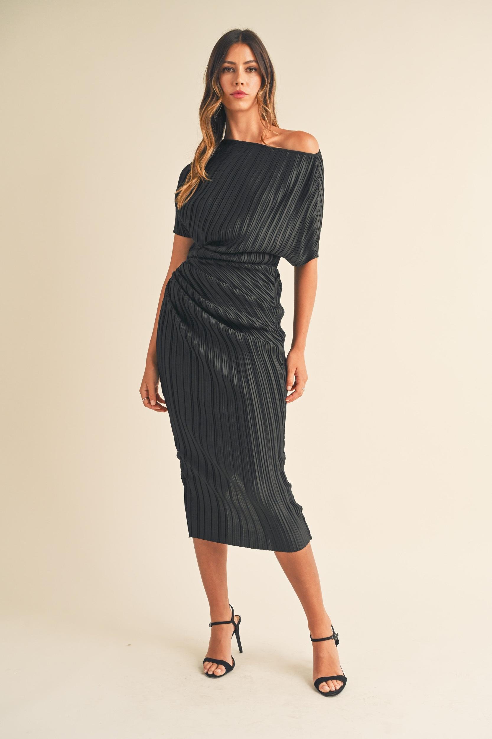 One Shoulder Pleated Midi Dress Product Image