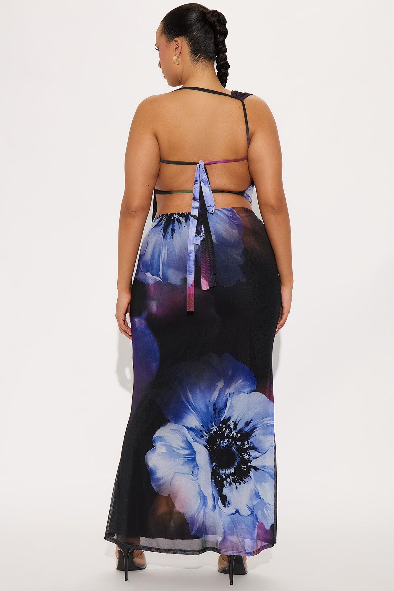 Tropical Getaway Floral Printed Maxi Skirt Set - Black/Purple Product Image