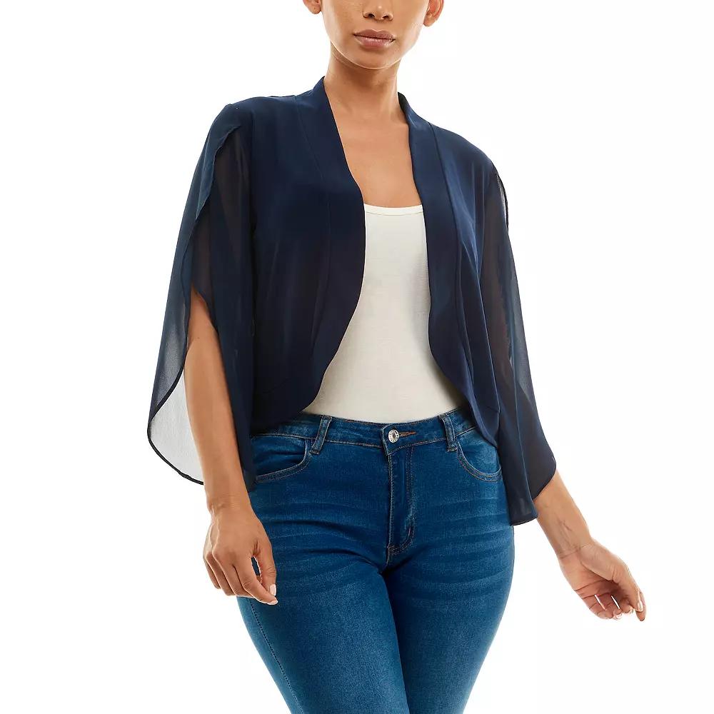 Women's Nina Leonard Ruffle Tulip Sleeve Cardigan, Size: Medium, Blue Product Image