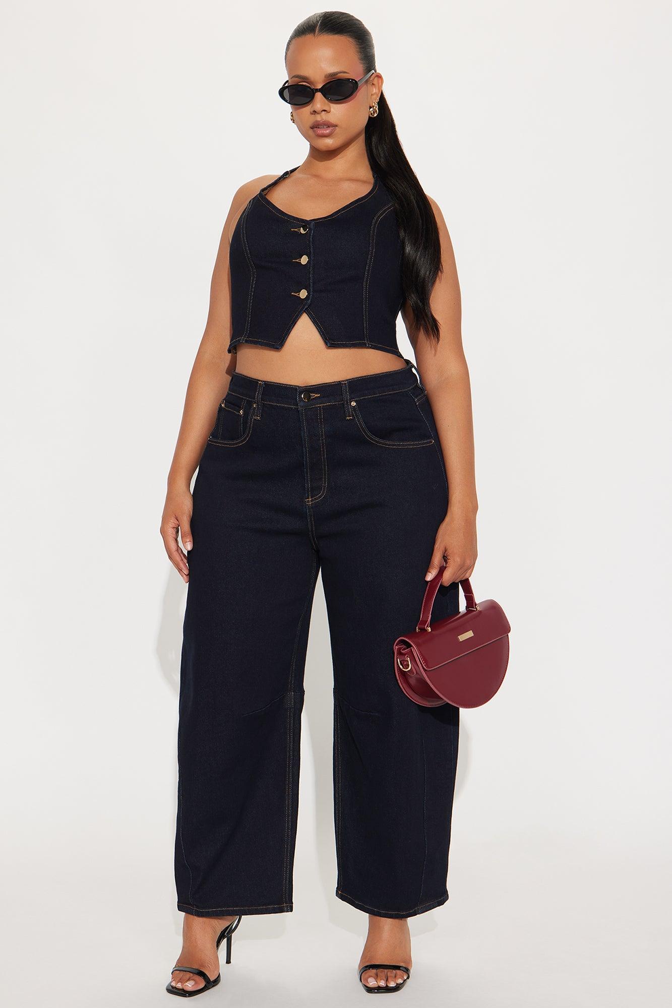 Clarissa Denim Vest And Barrel Jeans Set - Dark Wash Female Product Image