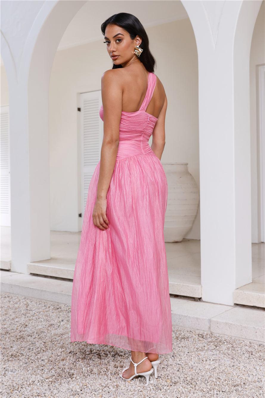 Happiest One Shoulder Maxi Dress Pink Product Image