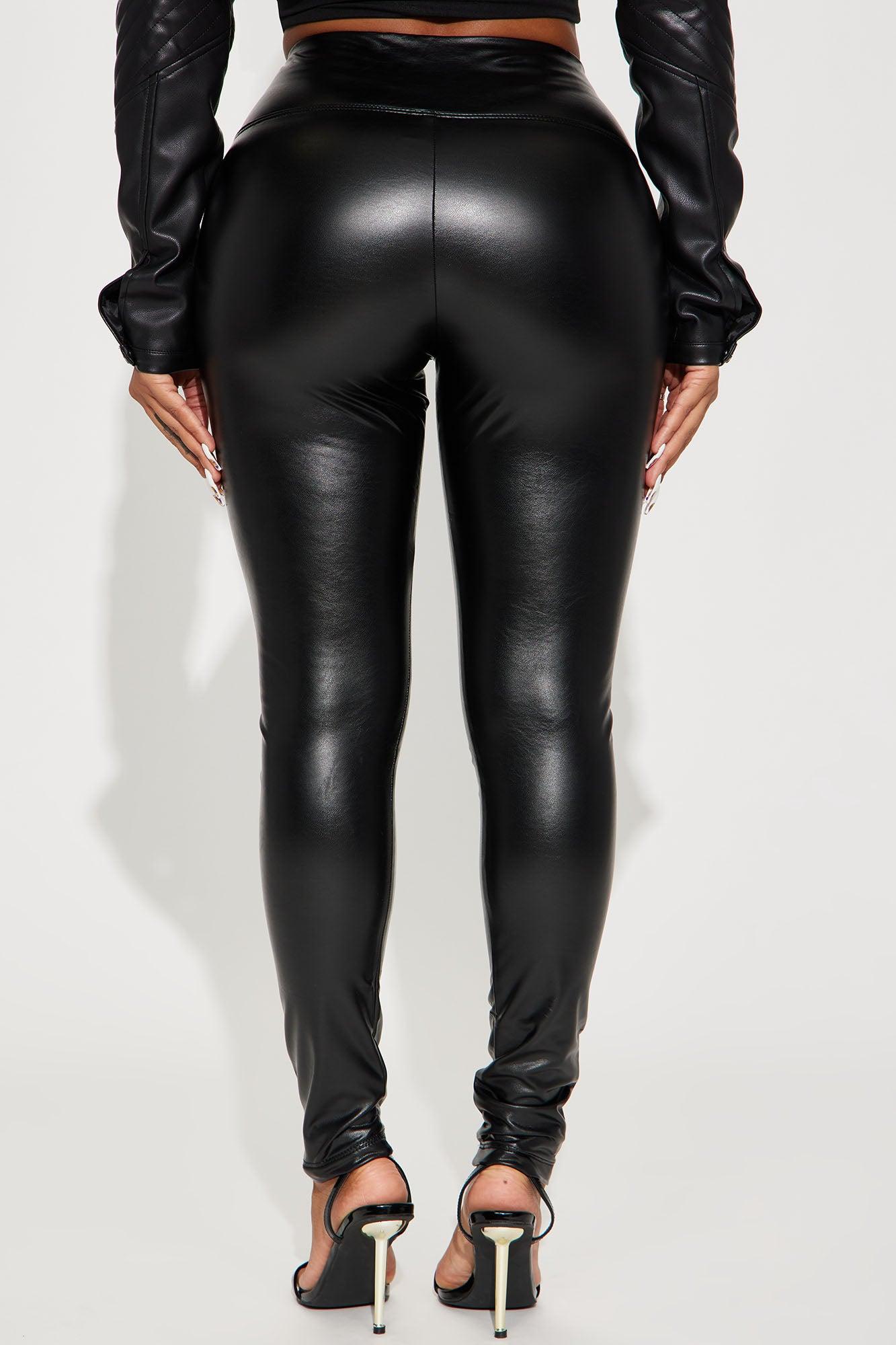 Faux Leather Tummy Tuck Leggings - Black Product Image