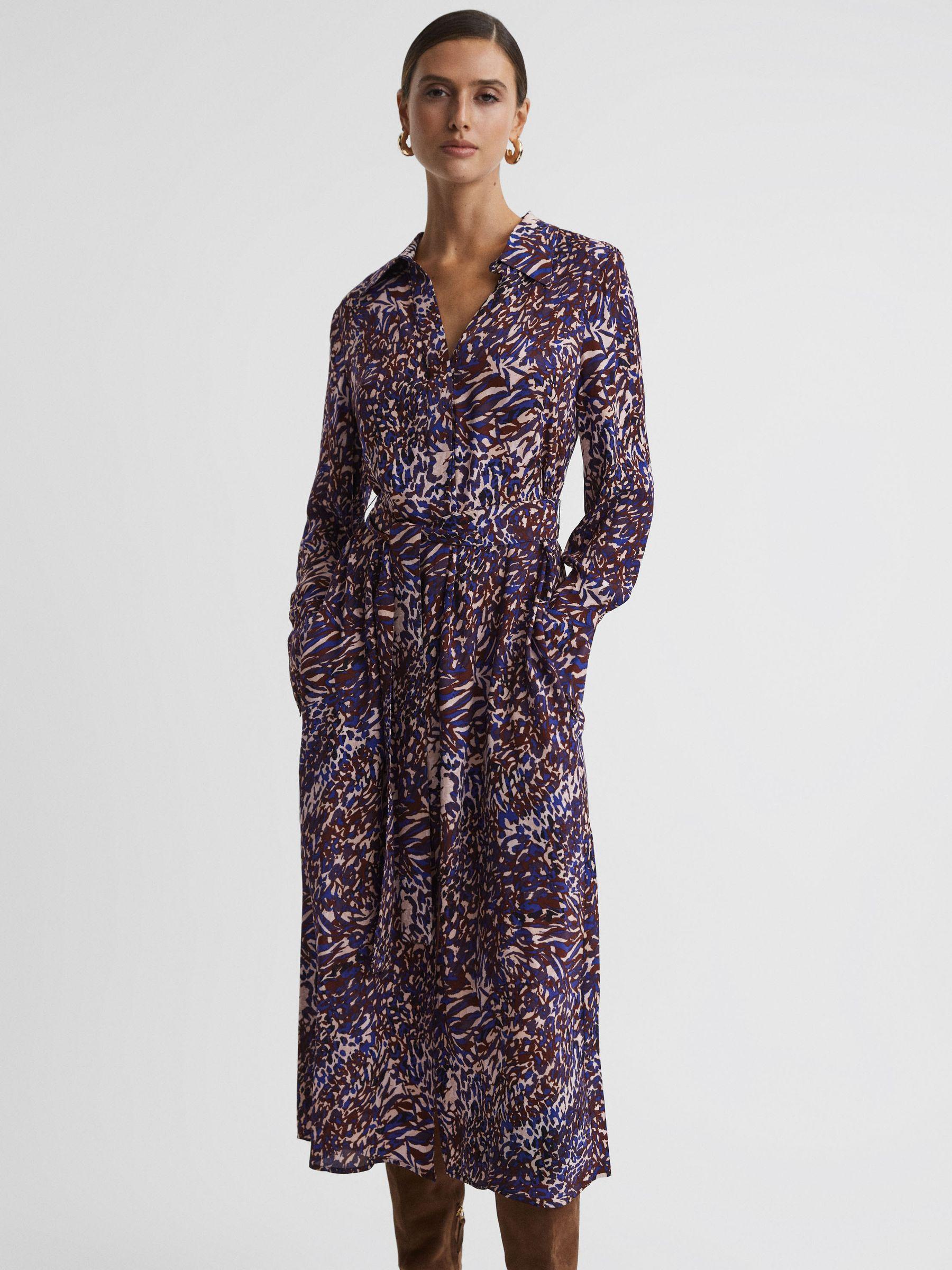 Animal Print Midi Dress in Blue Product Image