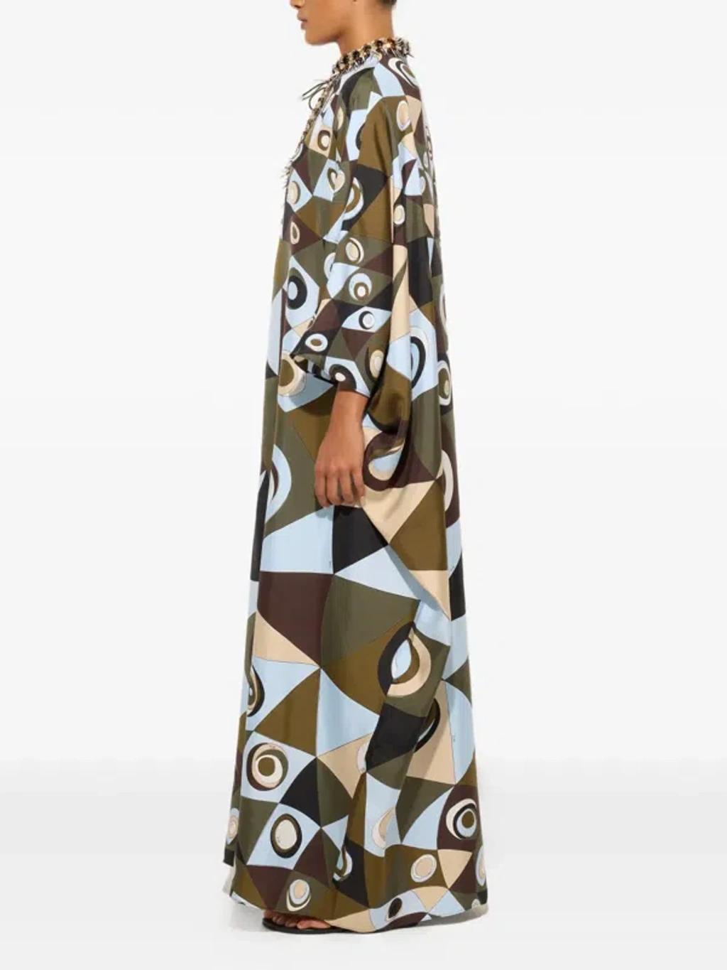 PUCCI Vivara Silk Crepe De Chine Embellished Maxi Caftan Dress In Green Product Image