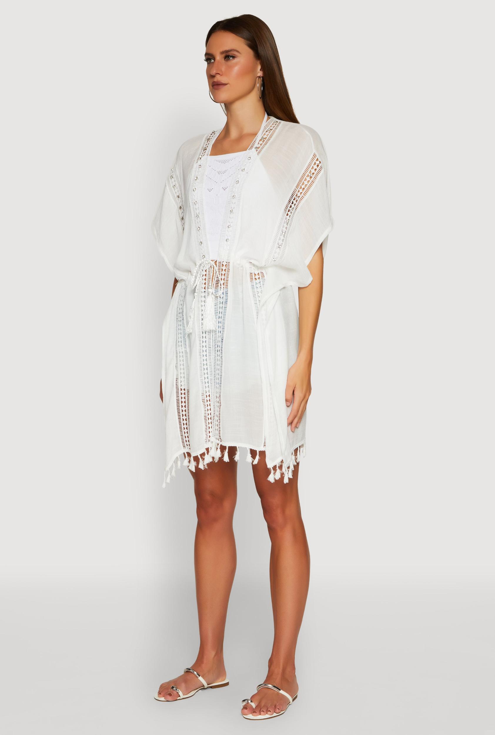 Elegant Crochet Detail Cover Up with Tassels Female Product Image