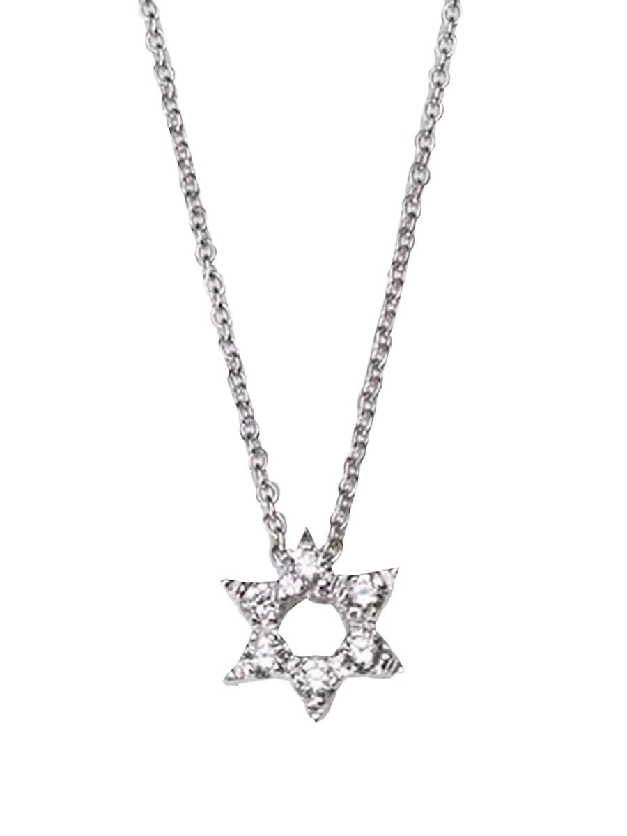 Womens Tiny Treasures 0.09 TCW Diamond & 18K White Gold Star Of David Necklace Product Image