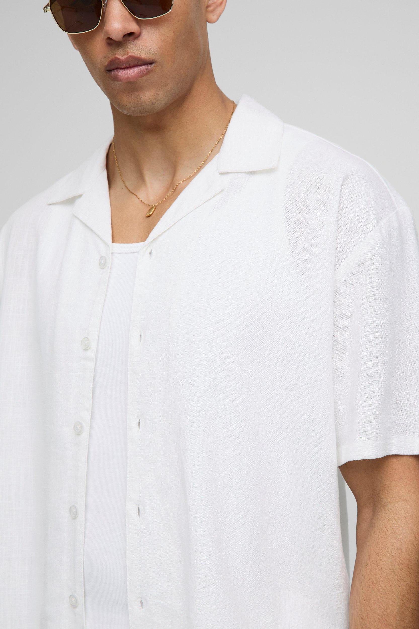 Heavyweight Linen Blend Oversized Boxy Shirt | boohooMAN USA Product Image