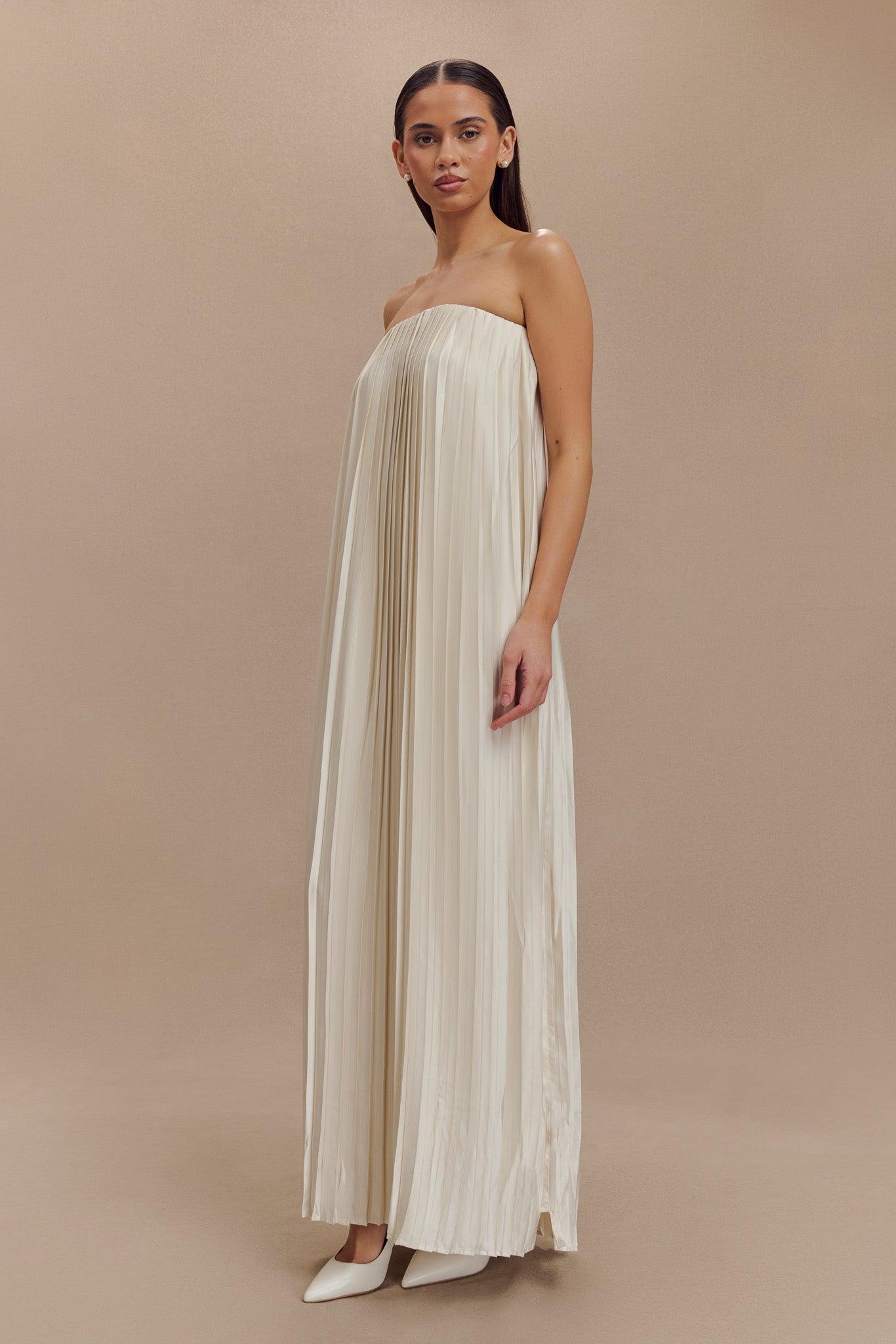 Myrah Plisse Strapless Maxi Dress - Ivory Product Image