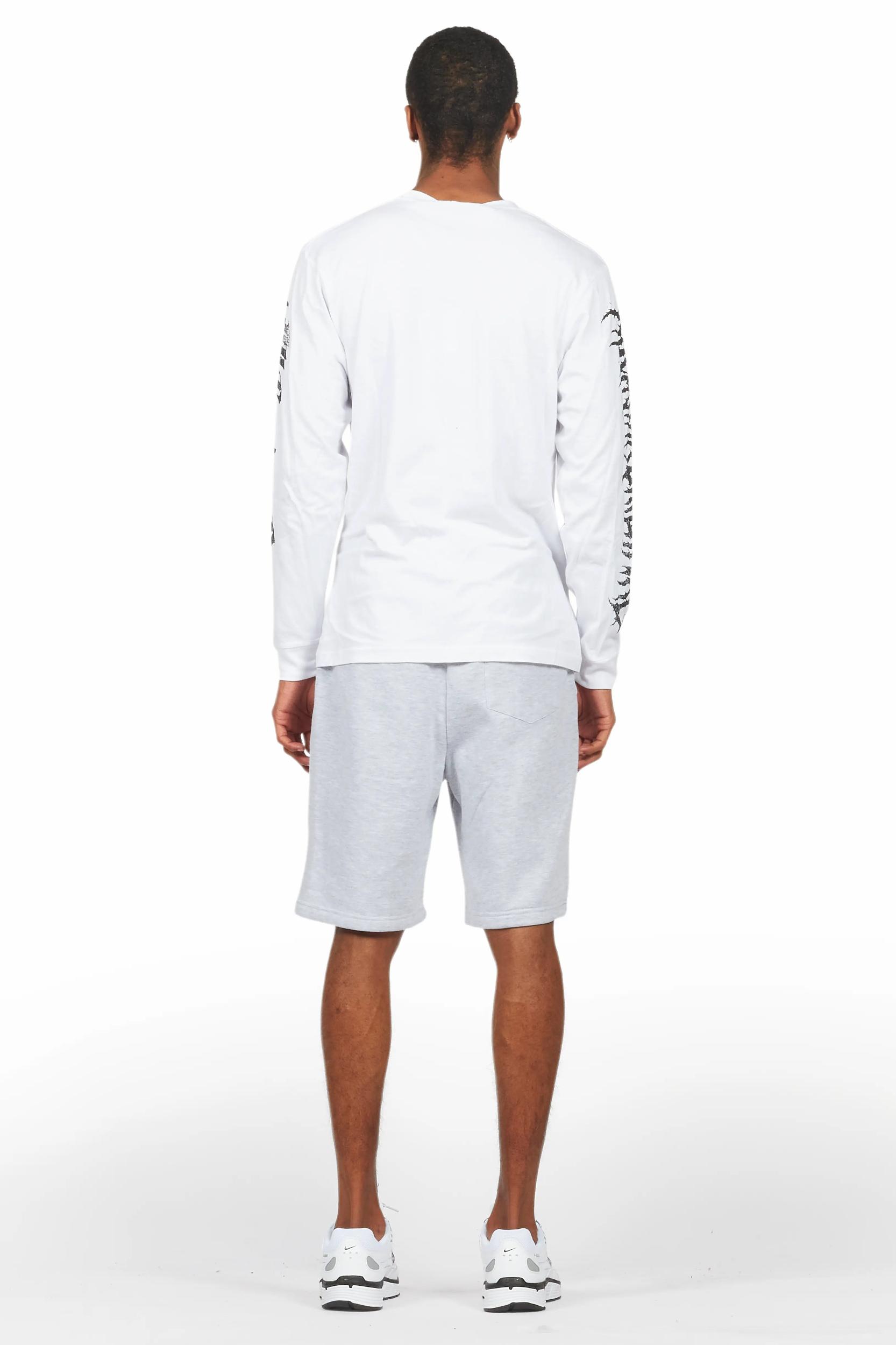 All Seeing Eyes White/Grey Long Sleeve T-Shirt Short Set Male Product Image