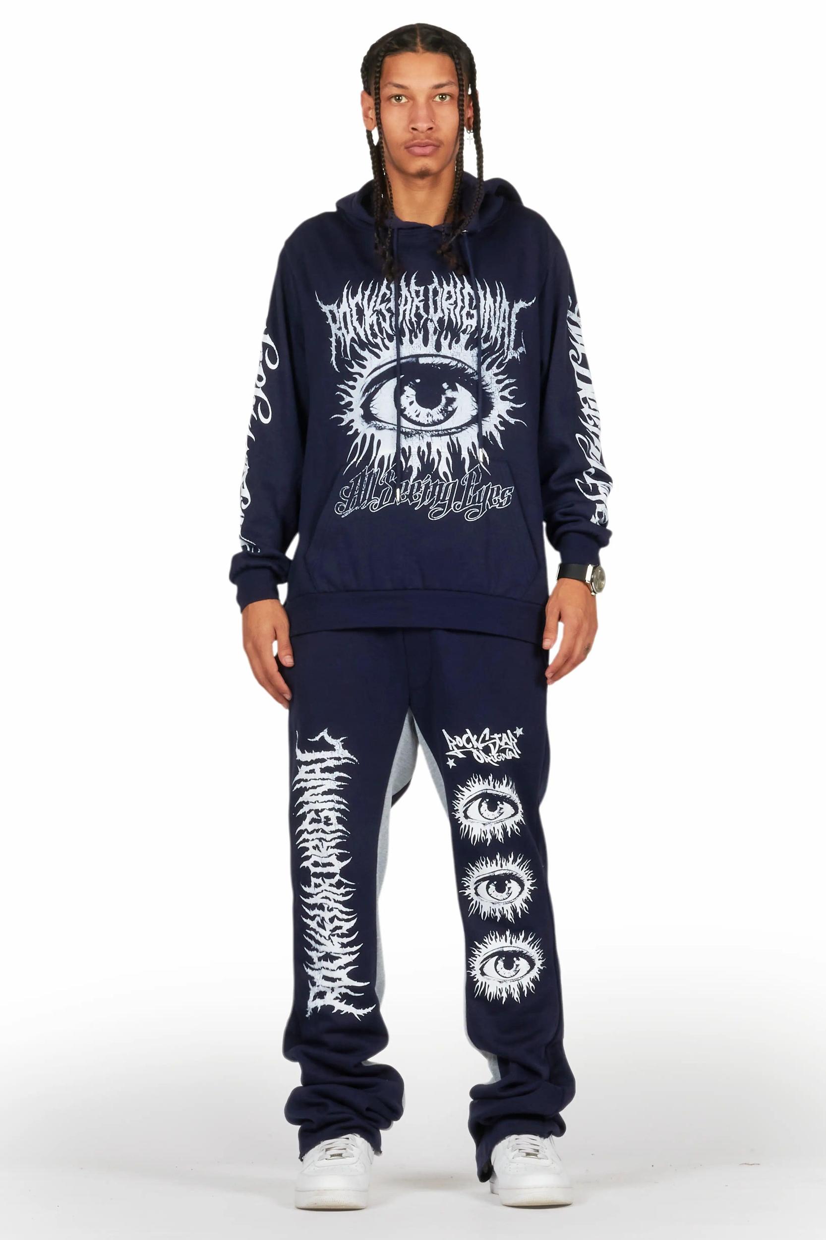 All Seeing Eyes Navy Hoodie/Baggy Track Pant Set Male Product Image