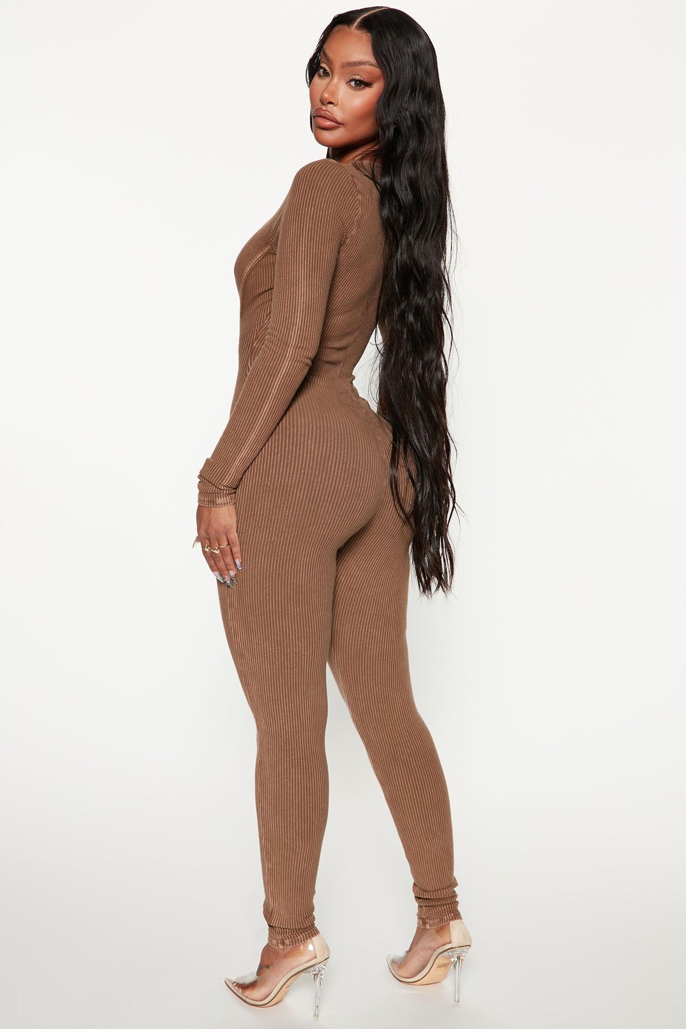 Chicago Ribbed Jumpsuit - Brown Product Image