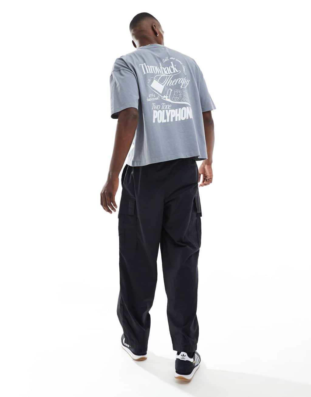 ASOS DESIGN boxy oversized T-shirt in heavyweight washed gray with street graphic Product Image
