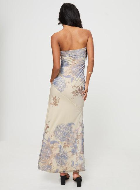 Kyanne High Split Maxi Dress Cream Multi Product Image