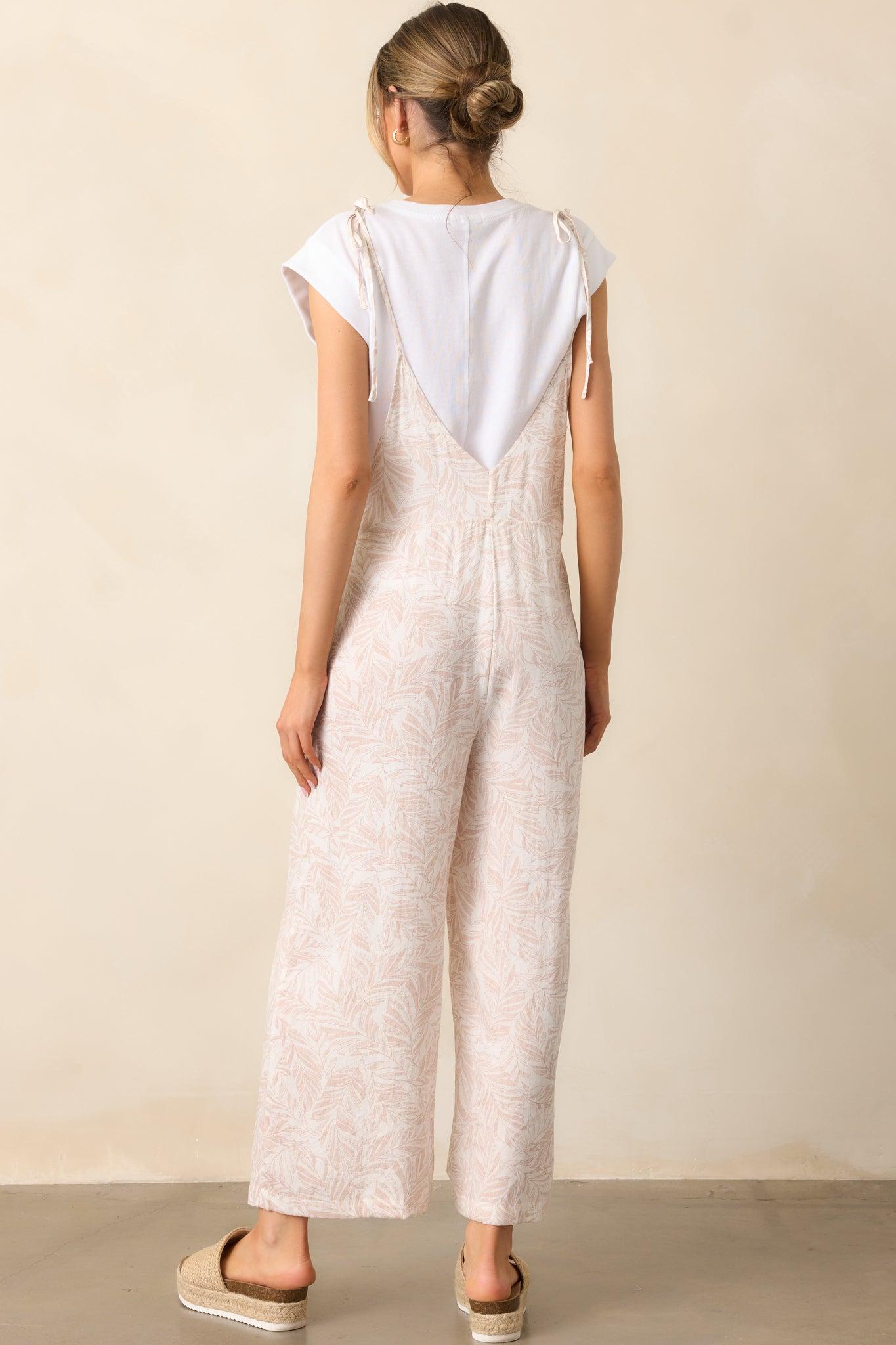 Palm Escape Natural Tropical Print Overalls Product Image