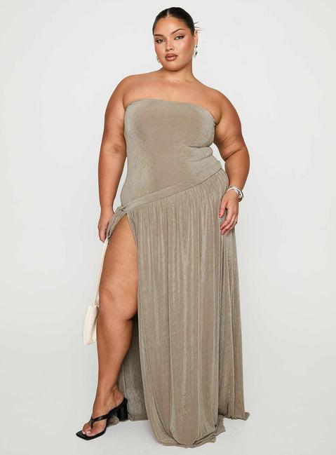 Inka Strapless Maxi Dress Taupe Curve Product Image