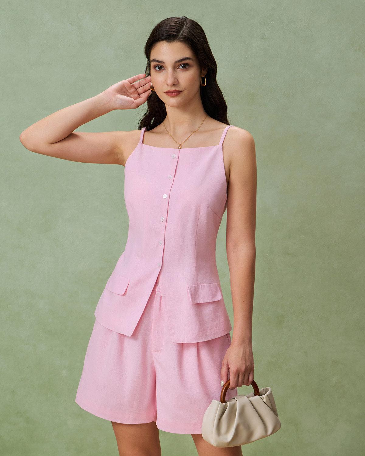 Pink Square Neck Pocket Vest Product Image