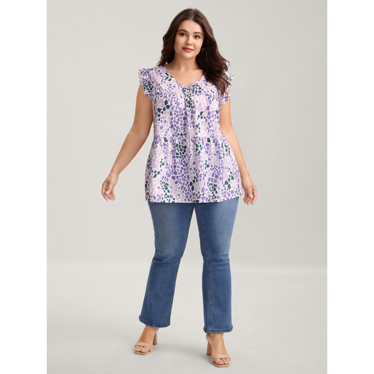 Plus Size Colorful Leopard Print Bust-Comfort Top Women Multicolor Gathered V-neck Elegant Tank Tops Camis BloomChic 18-20/2X Product Image