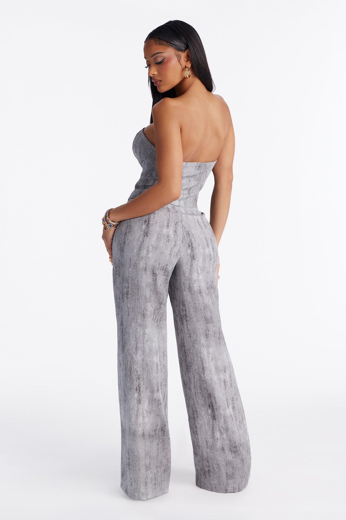 Whitney Strapless Washed Pant Set - Grey Female Product Image
