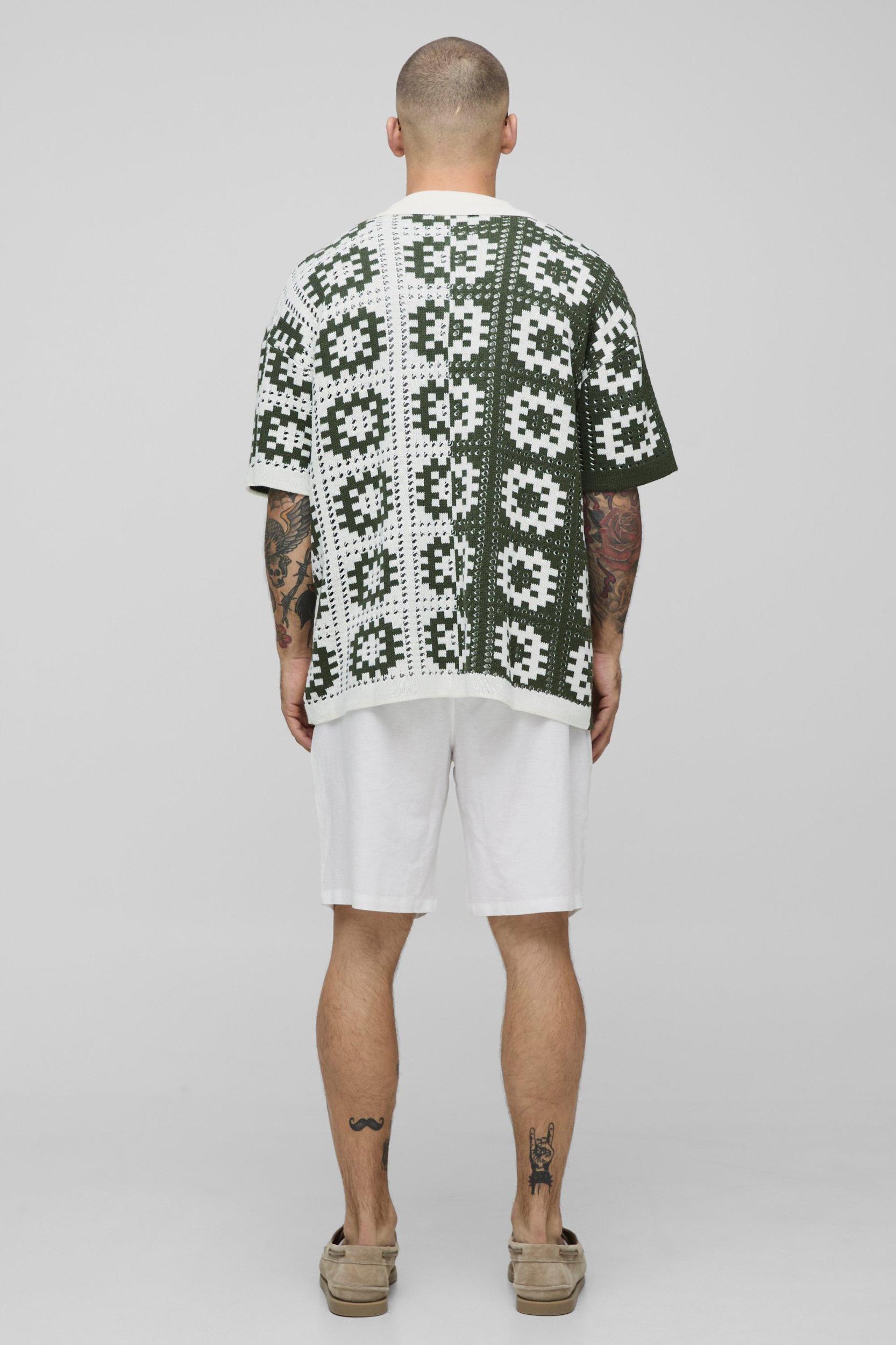 Oversized Boxy Crochet Knitted Shirt | boohooMAN USA Product Image